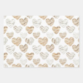 ベージュクリームブラウンホワイトハートボホ誕生日 ラッピングペーパーシート (正面3)