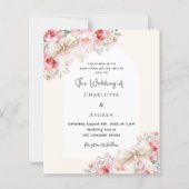 ベージュクリームボーズピンク花模様結婚式招待状 (正面)