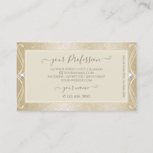 ベージュクリームモザイク華美スパークルジュエリーとロゴ 名刺 (裏面)