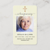 ベージュクリームライトフォトクロス葬儀祈りの言葉カード 名刺 (正面)