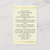 ベージュクリームライトフォトクロス葬儀祈りの言葉カード 名刺 (裏面)