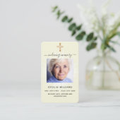 ベージュクリームライトフォトクロス葬儀祈りの言葉カード 名刺 (スタンド正面)