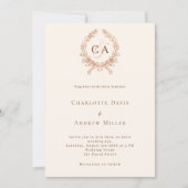 ベージュクレストモノグラムQRコードRSVP 結婚's 招待状 (正面)