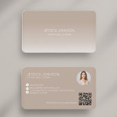 ベージュグラデーションミニマモダンリストQR公証人写真 名刺