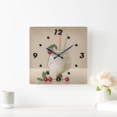 ベージュグランジレトロヴィンテージカクテルガラスさくらんぼp スクエア壁時計 (ホーム)