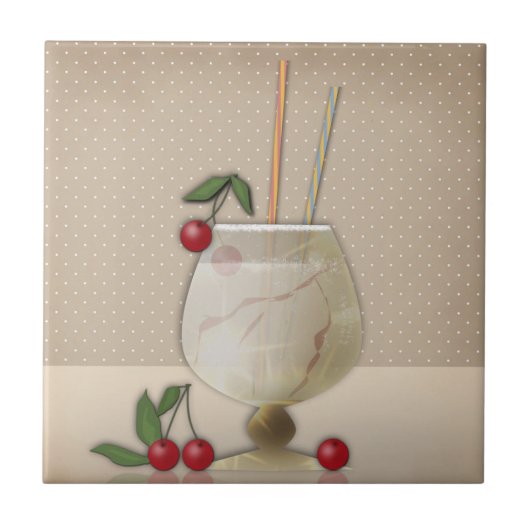 ベージュグランジレトロヴィンテージカクテルガラスさくらんぼp タイル (正面)