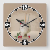 ベージュグランジレトロヴィンテージカクテルグラスさくらんぼp スクエア壁時計 (正面)