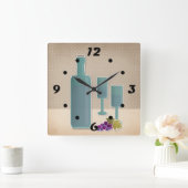 ベージュグランジレトロヴィンテージワイングラスのグレープポルク スクエア壁時計 (ホーム)