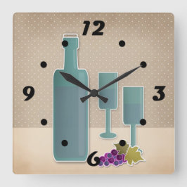 ベージュグランジレトロヴィンテージワイングラスのグレープポルク スクエア壁時計
