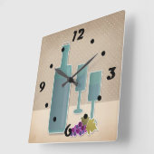 ベージュグランジレトロヴィンテージワイングラスのグレープポルク スクエア壁時計 (傾斜)