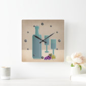 ベージュグランジレトロヴィンテージワイングラスのグレープポルク スクエア壁時計 (ホーム)