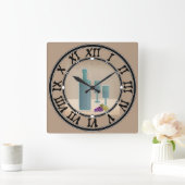 ベージュグランジレトロヴィンテージワイングラスのグレープポルク スクエア壁時計 (ホーム)