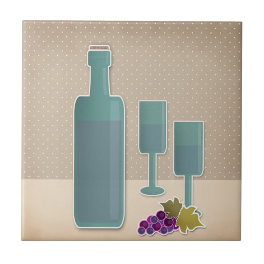 ベージュグランジレトロヴィンテージワイングラスのグレープポルク タイル (正面)