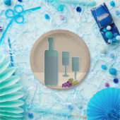 ベージュグランジレトロヴィンテージワイングラスのグレープポルク ペーパープレート (パーティー)