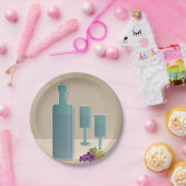 ベージュグランジレトロヴィンテージワイングラスのグレープポルク ペーパープレート (パーティー)