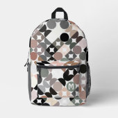 ベージュグリーングレーブラックミッドセンチュリーサークルのパターン プリントバックパック (正面)