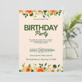 ベージュグリーンシンプルフローラ誕生日 招待状 (スタンド正面)