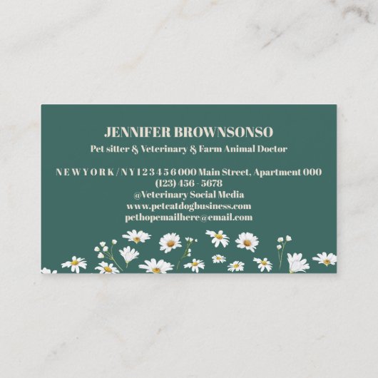 ベージュグリーンデイジーフラワーズファーム動物 名刺 (裏面)