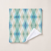 ベージュグリーンブルーホワイトティール(緑がかった色)ロムバスパターン バスタオルセット (ウォッシュタオル)