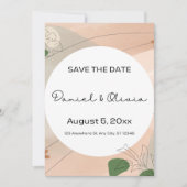 ベージュグリーン抽象芸術日付の保存招待状 セーブザデート (正面)