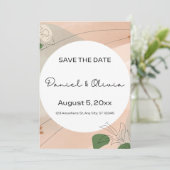 ベージュグリーン抽象芸術日付の保存招待状 セーブザデート (スタンド正面)