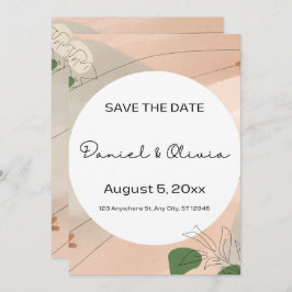 ベージュグリーン抽象芸術日付の保存招待状 セーブザデート