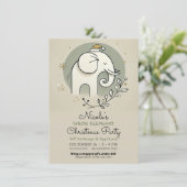 ベージュグリーン金ゴールドホワイトエレファントクリスマスパーティー 招待状 (スタンド正面)