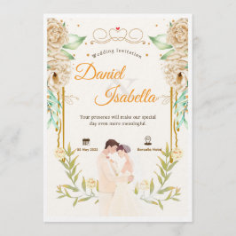 ベージュグリーン フローラル ウォーターカラー 結婚式 招待状