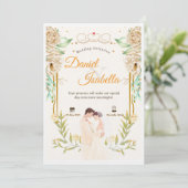 ベージュグリーン フローラル ウォーターカラー 結婚式 招待状 (スタンド正面)
