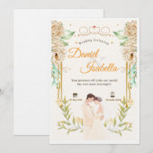 ベージュグリーン フローラル ウォーターカラー 結婚式 招待状 (正面/裏面)