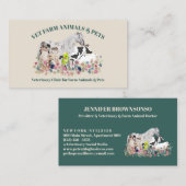 ベージュグリーン 馬 牛 羊 犬 猫 農場の動物 名刺 (正面/裏面)