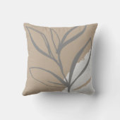 ベージュグレーとホワイト抽象芸術の水色葉の クッション (裏面)