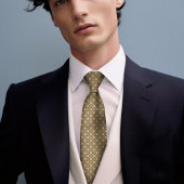 ベージュグレーイエローヴィンテージフローラメンズ ネクタイ