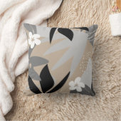 ベージュグレーブラック&ホワイト芸術的抽象芸術フローラ クッション (ブランケット)