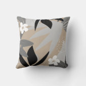 ベージュグレーブラック&ホワイト芸術的抽象芸術フローラ クッション (裏面)