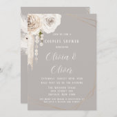 ベージュグレーホワイトフローラパールカップルのシャワー 招待状 (正面/裏面)