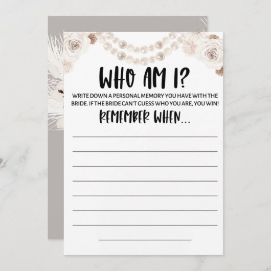 ベージュグレーホワイトフローラパールゲーム 招待状 (正面/裏面)