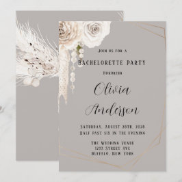 ベージュグレーホワイトフローラパールバチェロレッテ 招待状