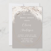 ベージュグレーホワイトフローラフェザーブライダルシャワー 招待状 (正面)