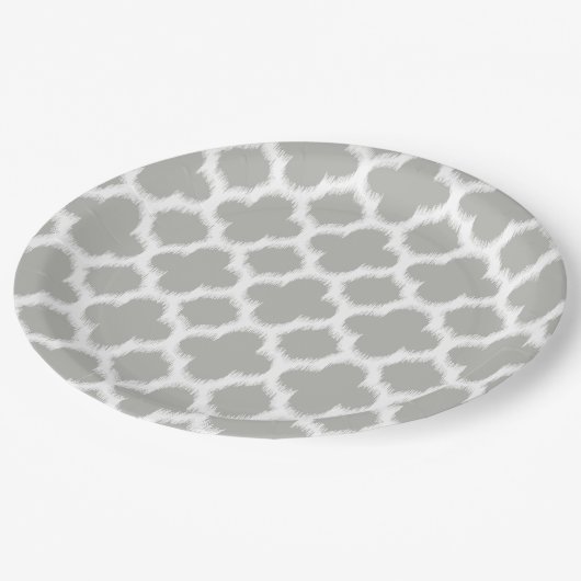 ベージュグレーホワイトレトロイカットクローバーパターン ペーパープレート (アングル)