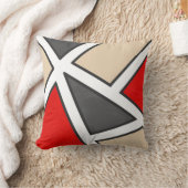 ベージュグレーレッド白黒幾何学模様 クッション (ブランケット)