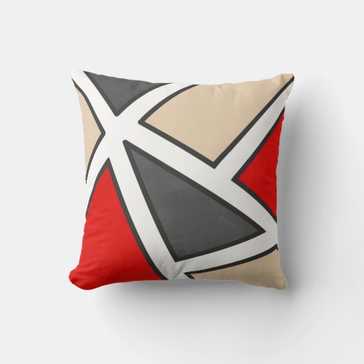ベージュグレーレッド白黒幾何学模様 クッション (正面)