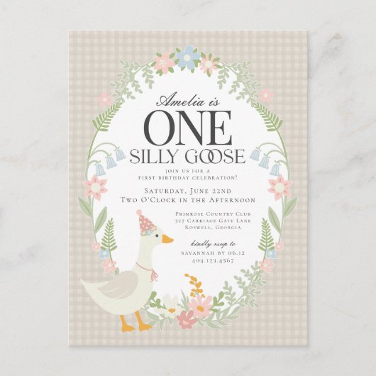 ベージュグ間抜けガチョウフローラジンガムファースト誕生日 ポストカード (正面)
