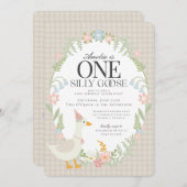 ベージュグ間抜けガチョウフローラジンガムファースト誕生日 招待状 (正面/裏面)