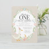 ベージュグ間抜けガチョウフローラジンガムファースト誕生日 招待状 (スタンド正面)