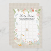 ベージュグ間抜けガチョウフローラジンガムベビービンゴゲーム 招待状 (正面/裏面)