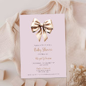 ベージュコケエレガントットボウベビーシャワー 招待状