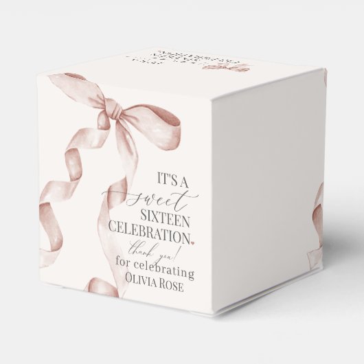 ベージュコケットボウスウィート16誕生日パーティギフト フェイバーボックス (裏面サイド)