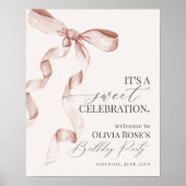 ベージュコケットボウバースデーパーティーウェルカムサイン ポスター (正面)