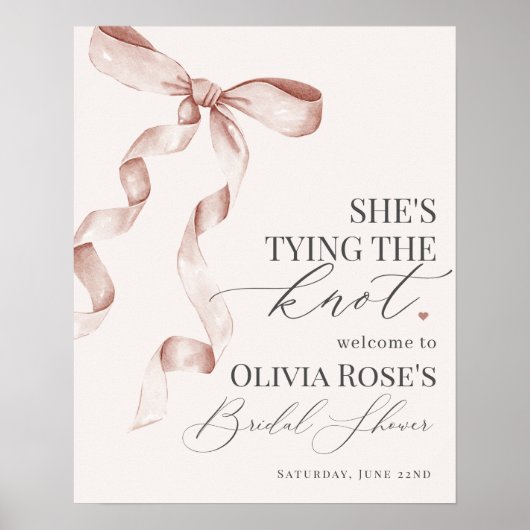 ベージュコケットボウブライダルシャワーウェルカムサイン ポスター (正面)